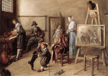 敭 米恩瑟 莫勒納爾 Painter in His Studio, Painting a Musical Company